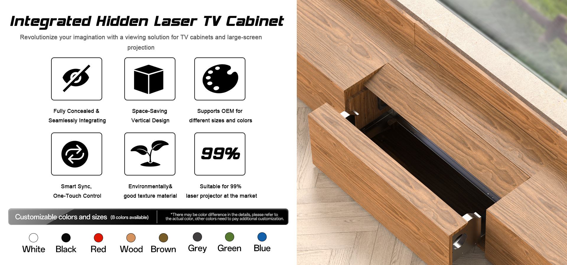 PerfecTisan Bundle-Projector&Floor Rising Projector Screen&Motorised Laser TV Cabinet