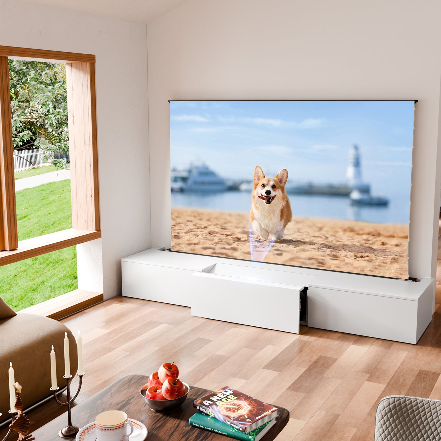 PerfecTisan  Laser TV Cabinet 100/120inch Smart Invisible Home Cinema Cabinet for UST Laser 4K Projector