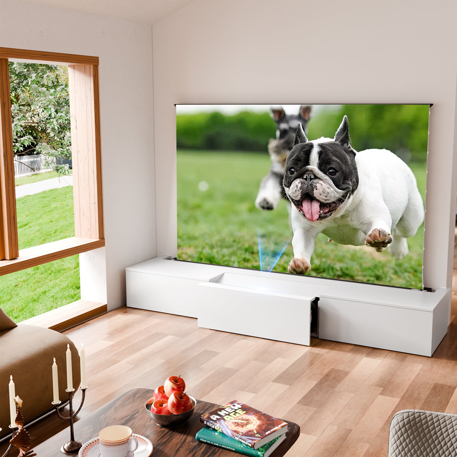 PerfecTisan  Laser TV Cabinet 100/120inch Smart Invisible Home Cinema Cabinet for UST Laser 4K Projector