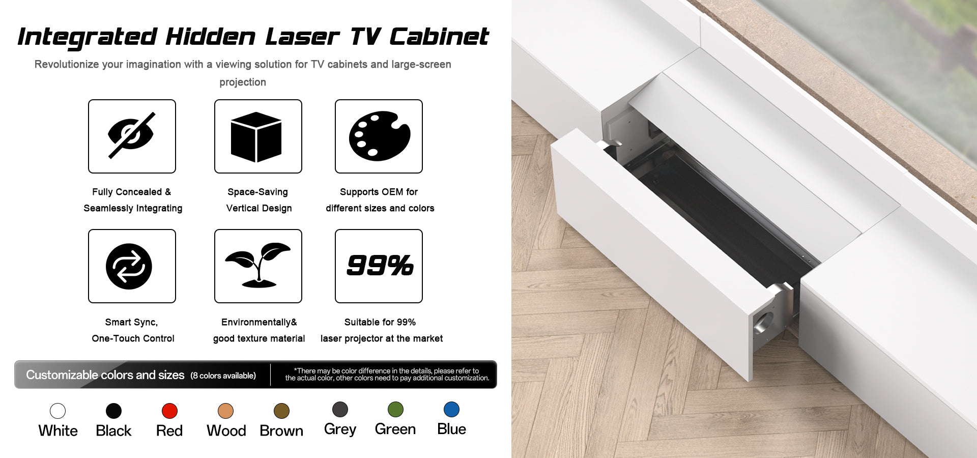 PerfecTisan  Laser TV Cabinet 100/120inch Smart Invisible Home Cinema Cabinet for UST Laser 4K Projector